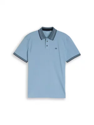 Polo Manches Courtes Rayure Col Bleu Clair