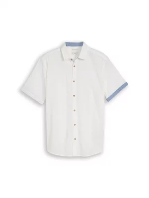 Chemise Manches Courtes Sport Lin Coton Uni Blanc