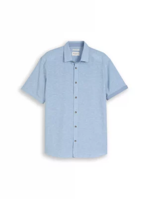 Chemise Manches Courtes Sport Lin Coton Uni Bleu Clair