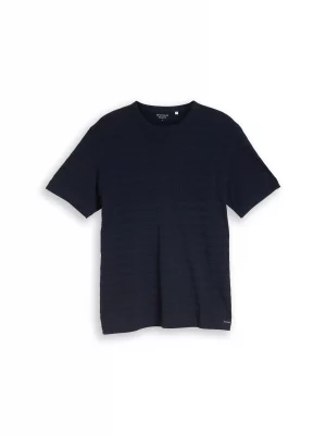 T-shirt Manches Courtes Effet Maille Horizontal Bleu Fonce