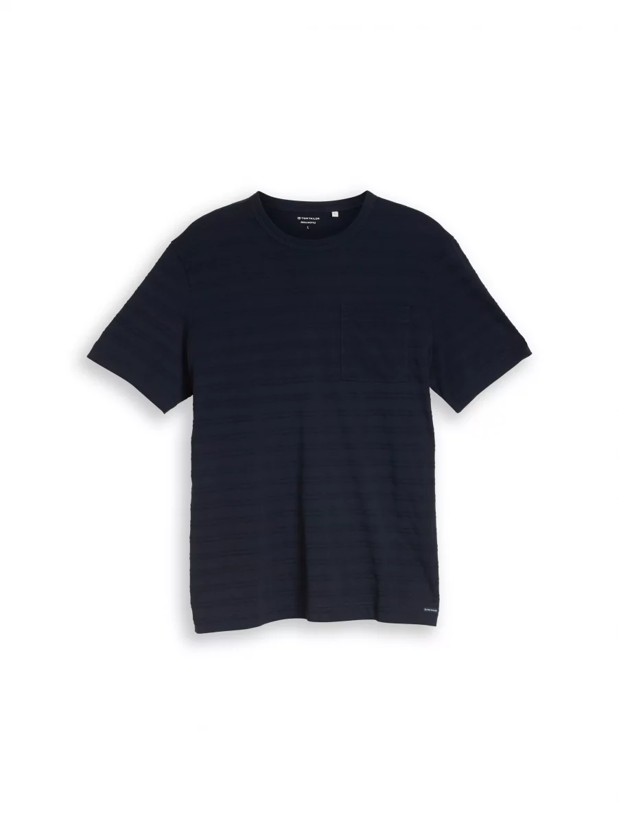 T-shirt Manches Courtes Effet Maille Horizontal Bleu Fonce