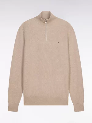 Pull Col Cheminee Nid Abeille 1/2 Zip Beige Moyen
