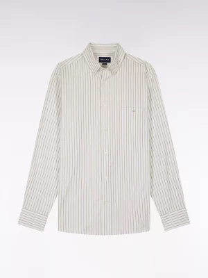 Chemise Manches Longues Sport Rayure Bicolore Beige Moyen