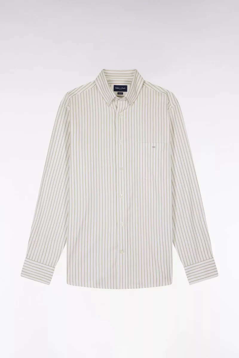 Chemise Manches Longues Sport Rayure Bicolore Beige Moyen