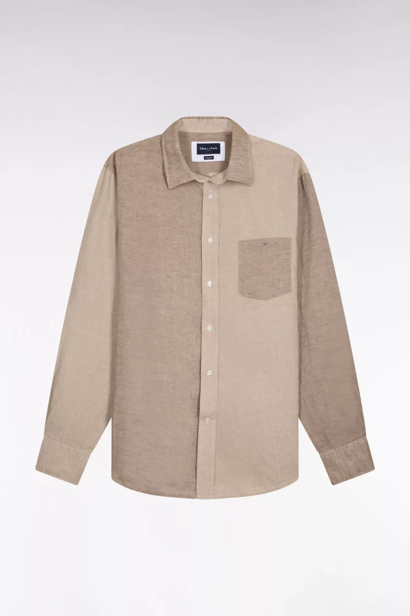 Chemise Manches Longues Sport Lin Japonais Beige Moyen