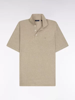 Polo Manches Courtes Coton Lin Uni Kaki Moyen