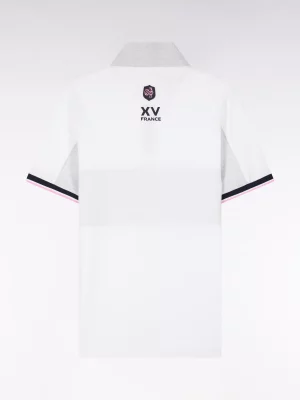 Polo Manches Courtes Ffr Bande + Col Zip Blanc