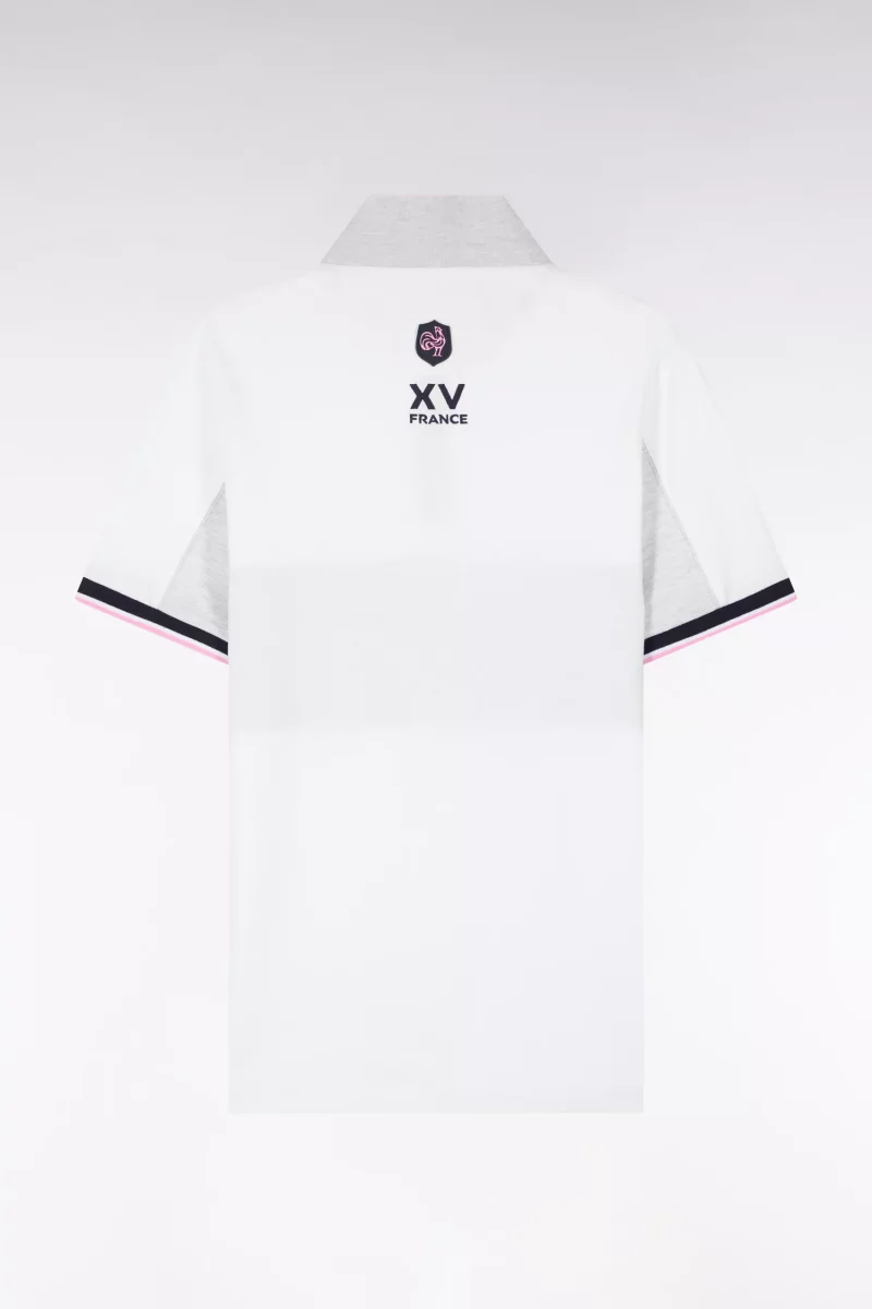 Polo Manches Courtes Ffr Bande + Col Zip Blanc