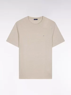 T-shirt Manches Courtes Coton Lin Uni Beige Clair