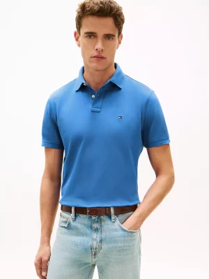Polo Manches Courtes Regular Pique Uni Bleu Moyen