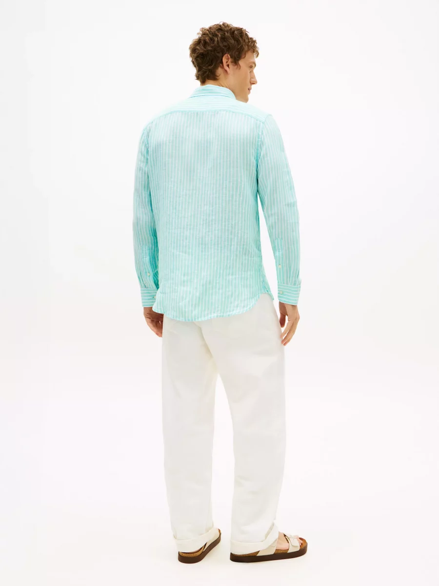 Chemise Manches Longues Sport Rayure Lin Vert Moyen – Image 2