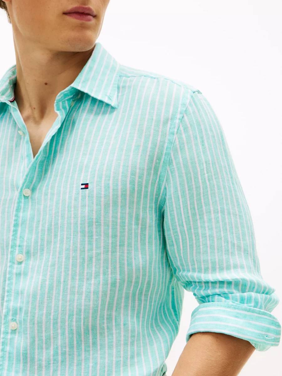 Chemise Manches Longues Sport Rayure Lin Vert Moyen – Image 3