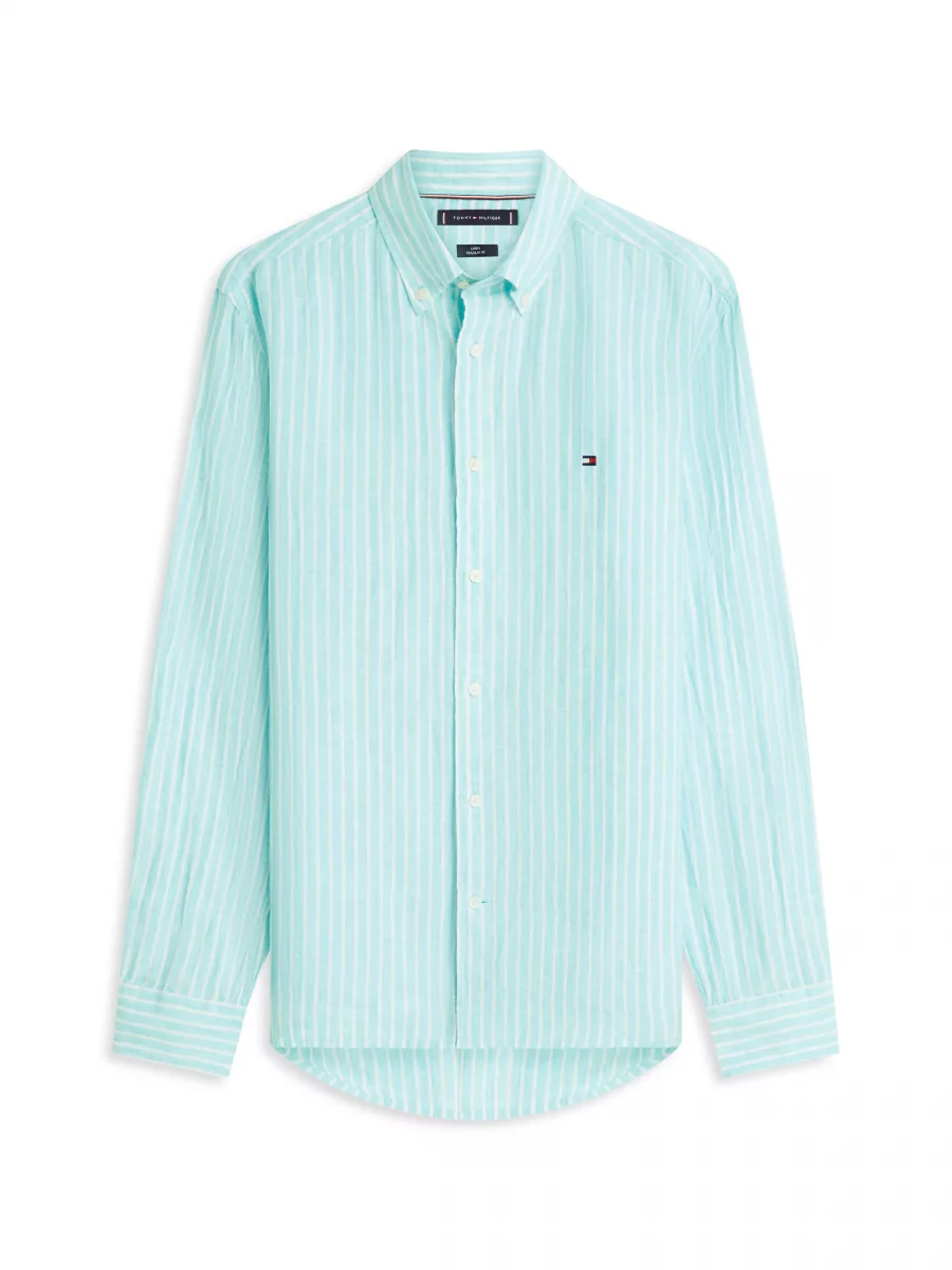 Chemise Manches Longues Sport Rayure Lin Vert Moyen – Image 4