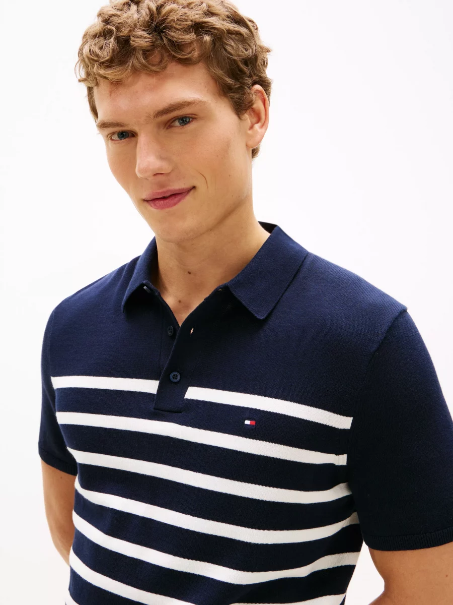 Polo Manches Courtes Polo Tricot Raye Bleu Fonce – Image 3