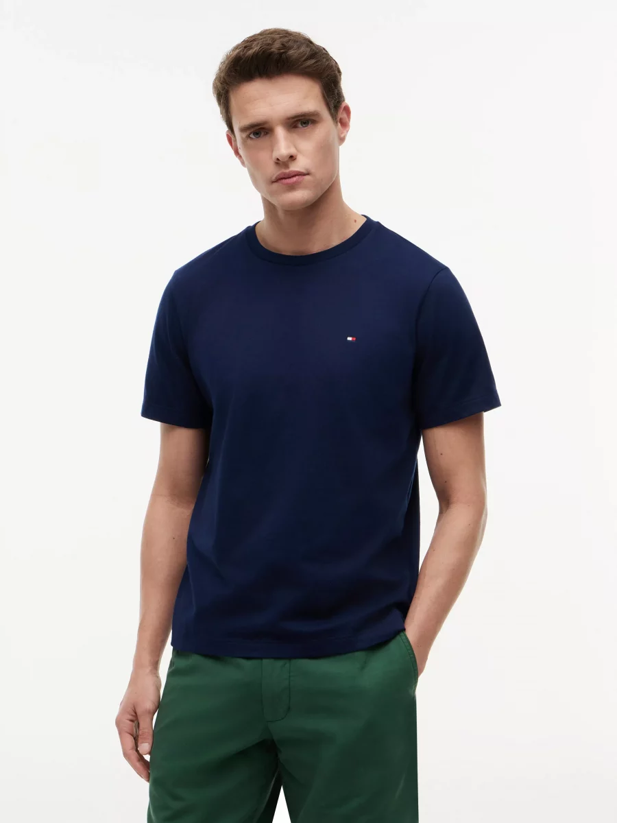 T-shirt Manches Courtes Uni Col Rond Bleu Fonce