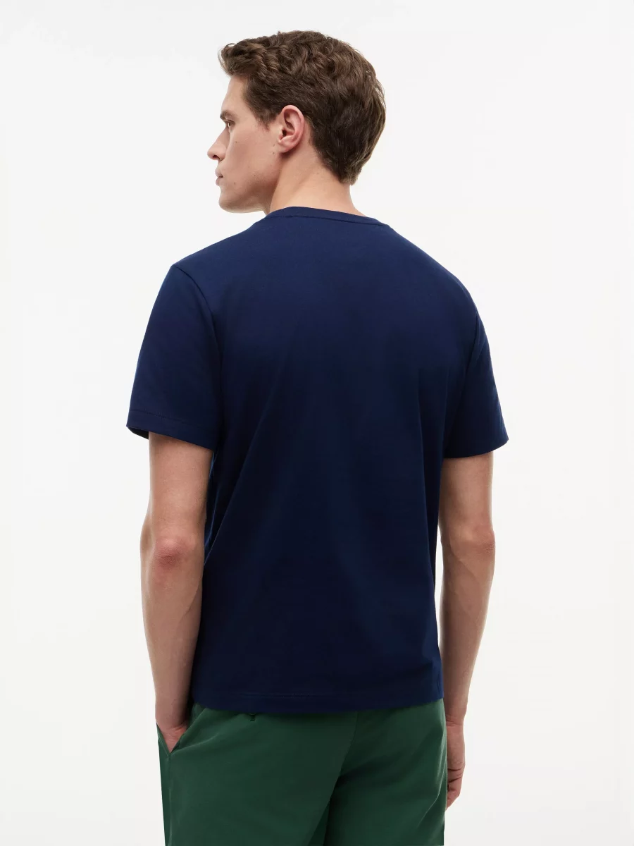 T-shirt Manches Courtes Uni Col Rond Bleu Fonce – Image 2