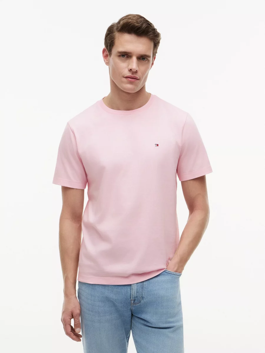 T-shirt Manches Courtes Uni Col Rond Rose Clair