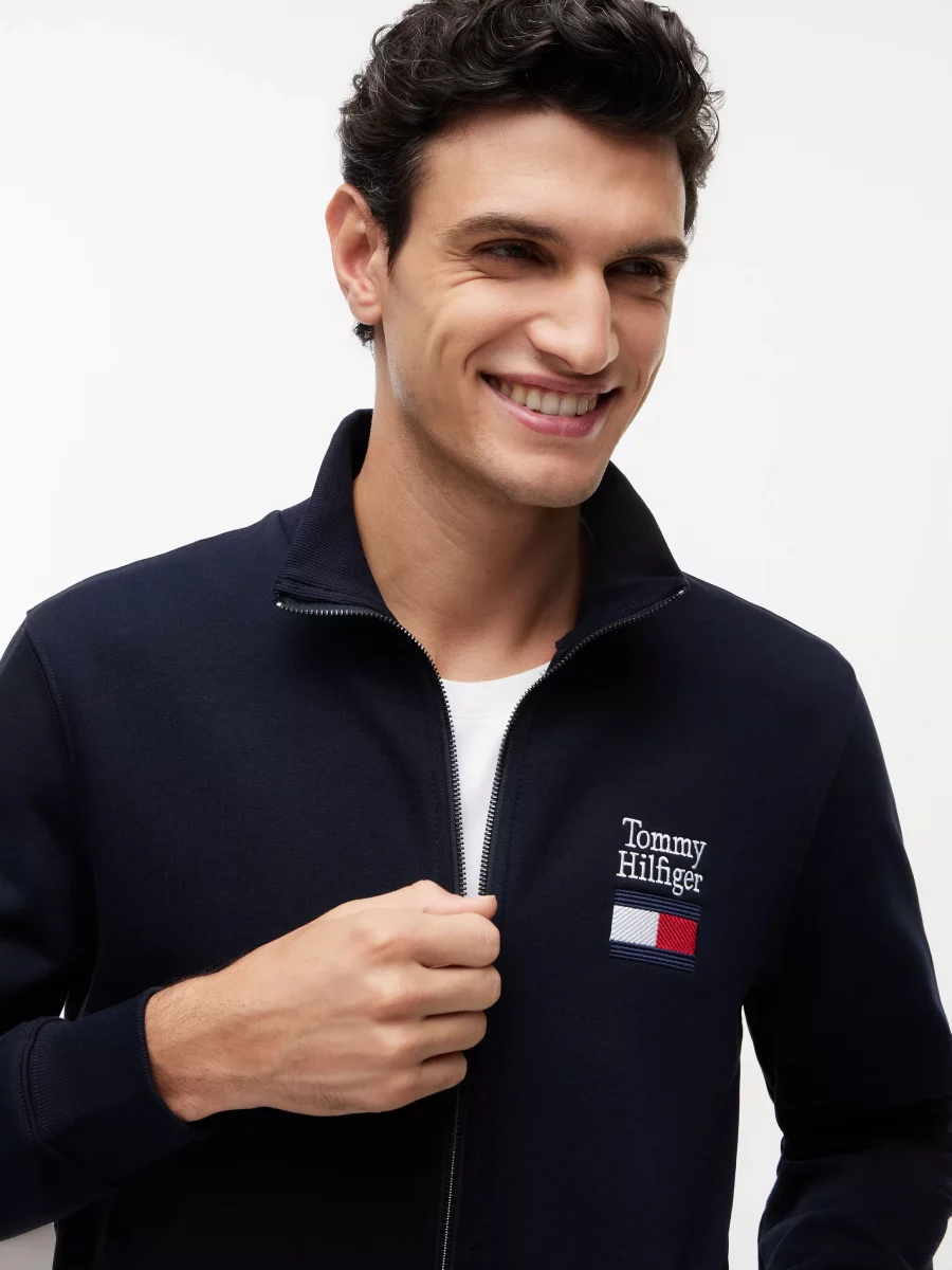 Gilet Manches Longues Molleton Zip Uni Bleu Fonce – Image 2