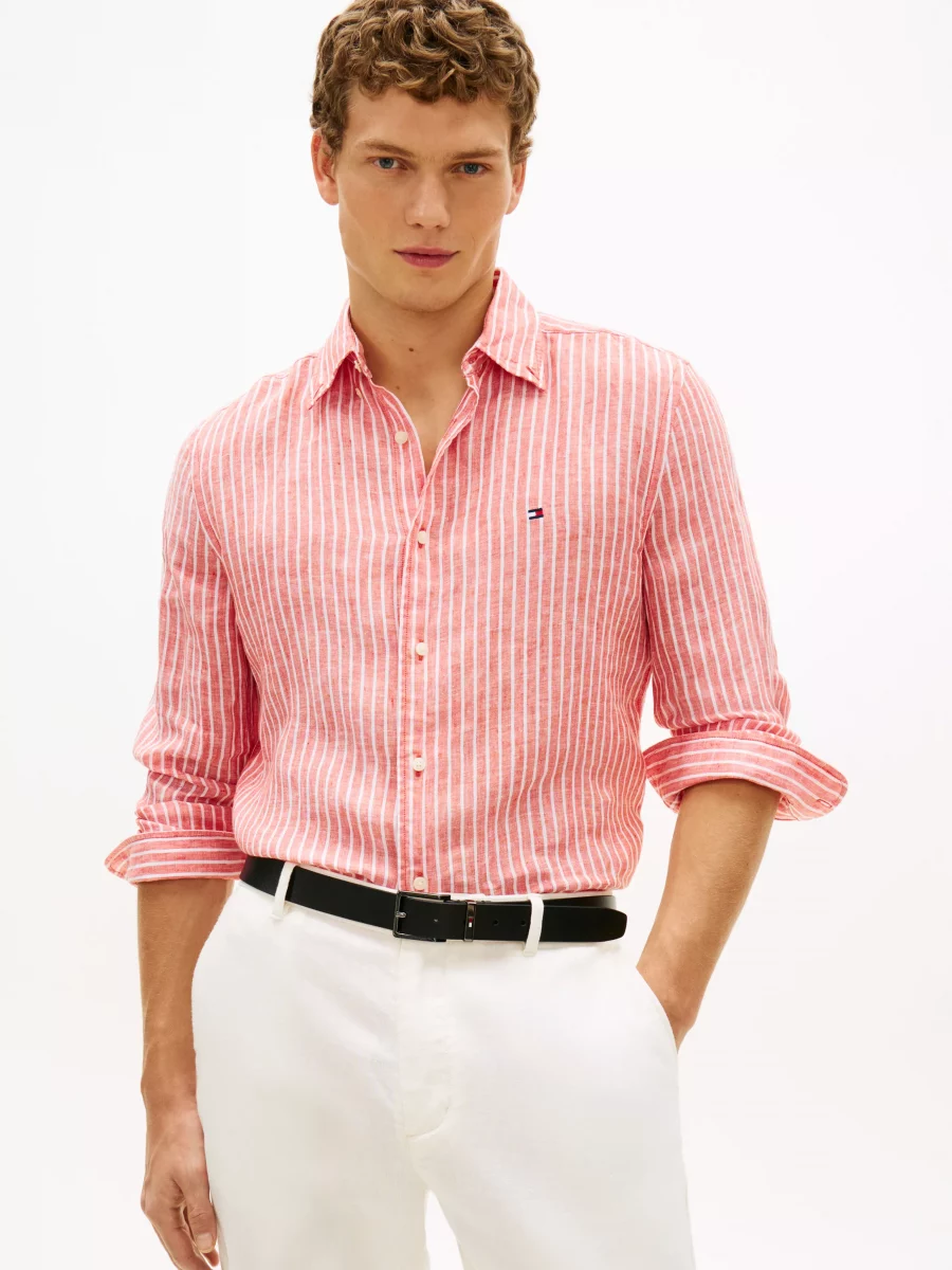 Chemise Manches Longues Sport Rayure Lin Orange Moyen – Image 2