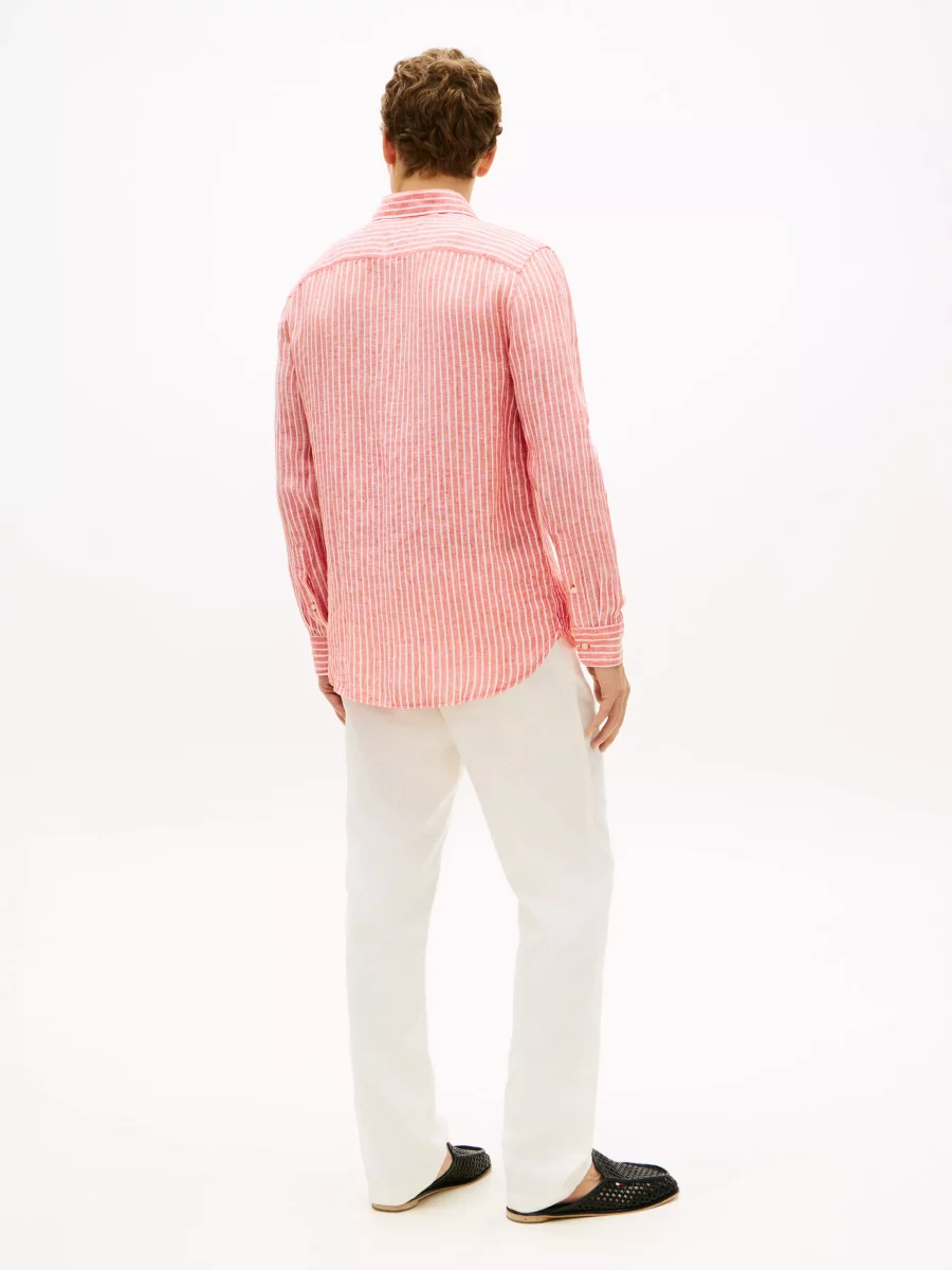 Chemise Manches Longues Sport Rayure Lin Orange Moyen – Image 3