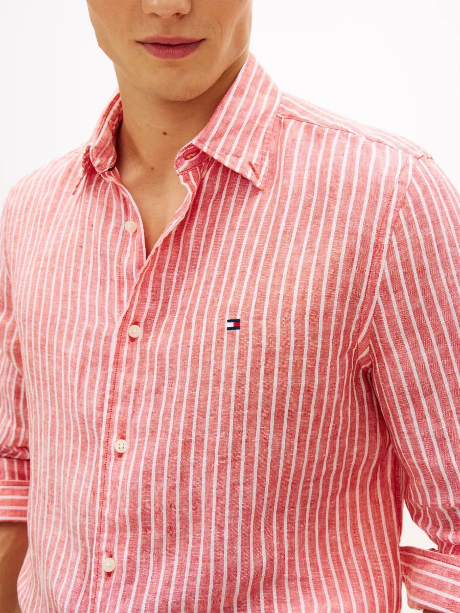 Chemise Manches Longues Sport Rayure Lin Orange Moyen – Image 4