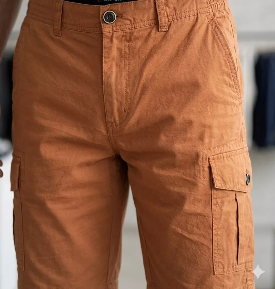 Pantalon Bermuda Cargo Elastique Orange Moyen