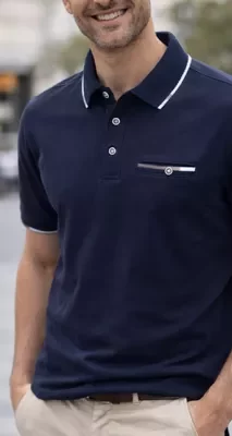 Polo Manches Courtes Rayure Col Bleu Fonce