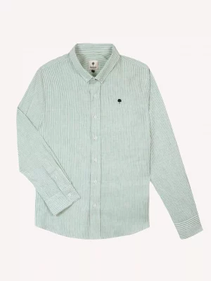 Chemise Manches Longues Sport Rayure Coton Lin Vert Moyen