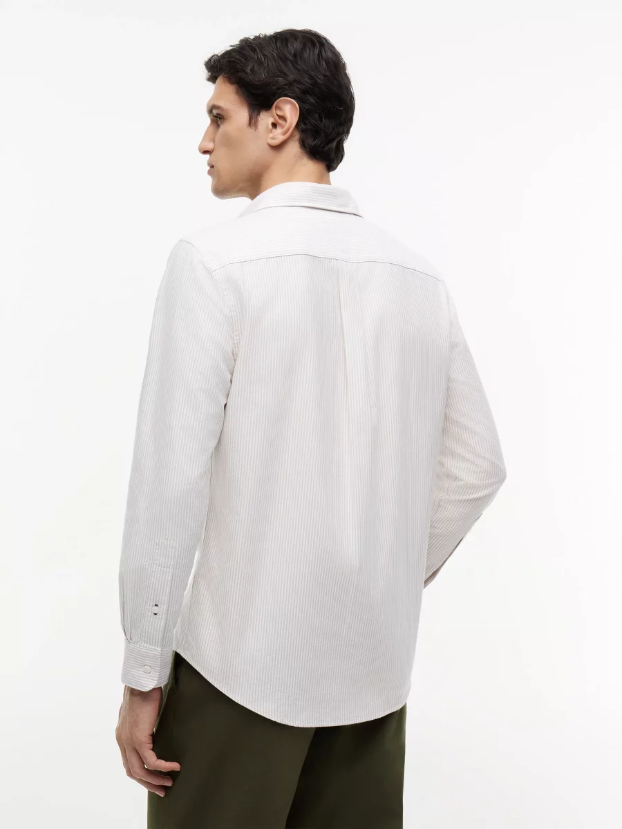 Chemise Manches Longues Sport Oxford Rayure Beige Moyen – Image 3
