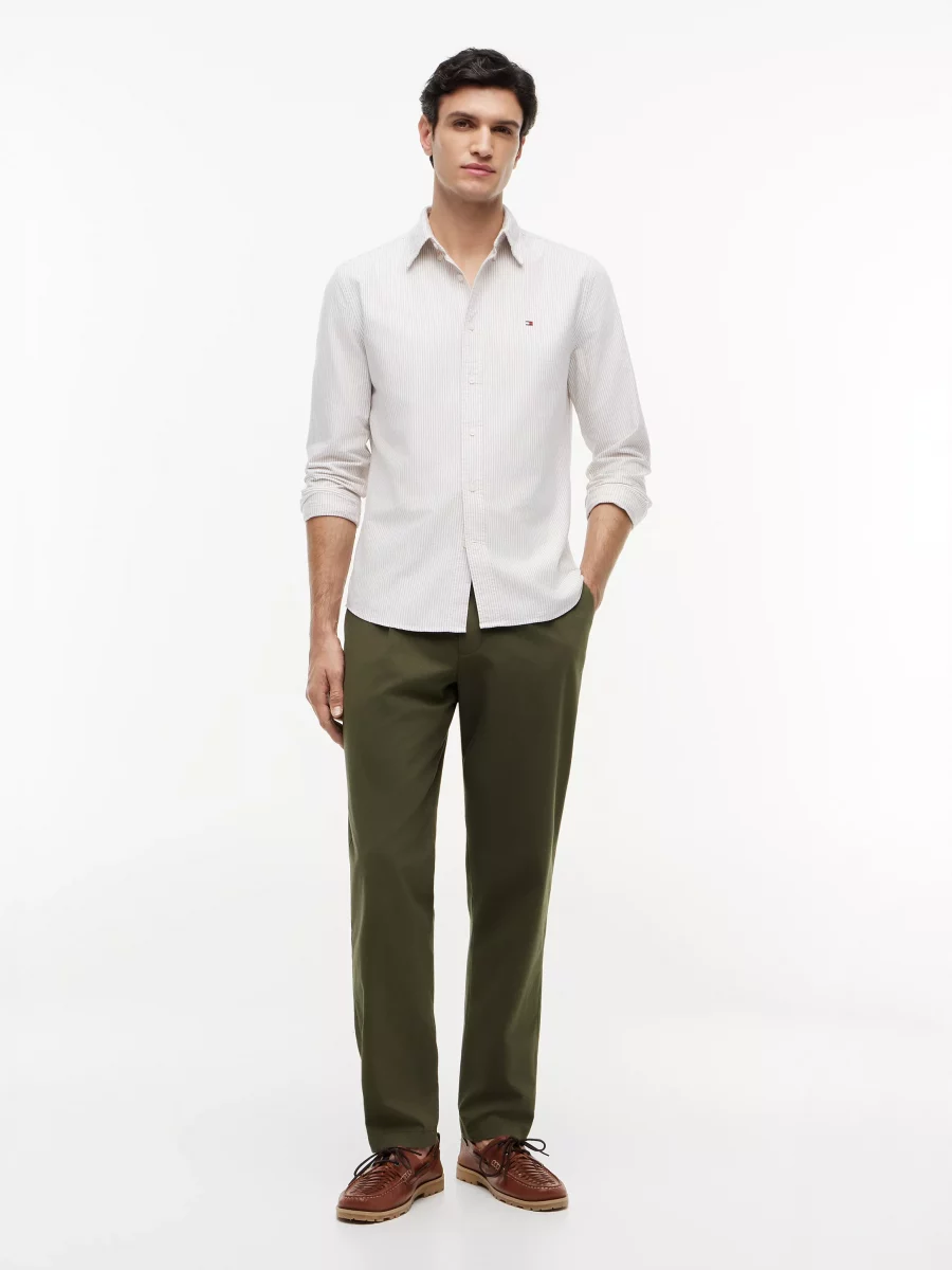 Chemise Manches Longues Sport Oxford Rayure Beige Moyen – Image 4