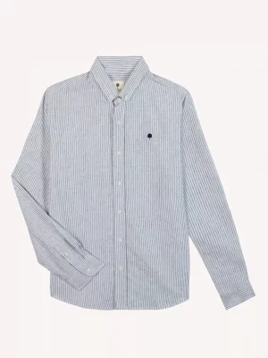 Chemise Manches Longues Sport Rayure Coton Lin Bleu Moyen