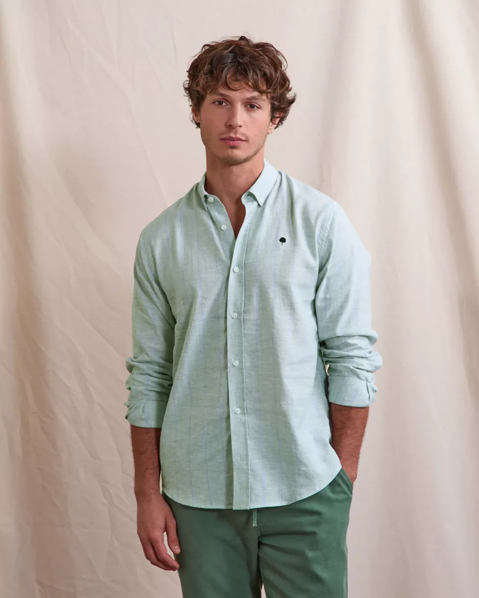 Chemise Manches Longues Sport Rayure Espacee Vert Clair – Image 4