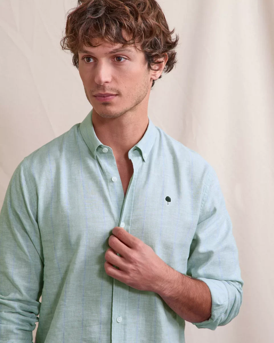 Chemise Manches Longues Sport Rayure Espacee Vert Clair – Image 6