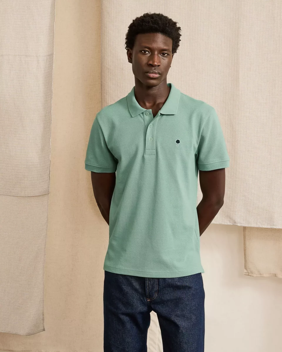 Polo Manches Courtes Pique Uni Vert Clair – Image 3