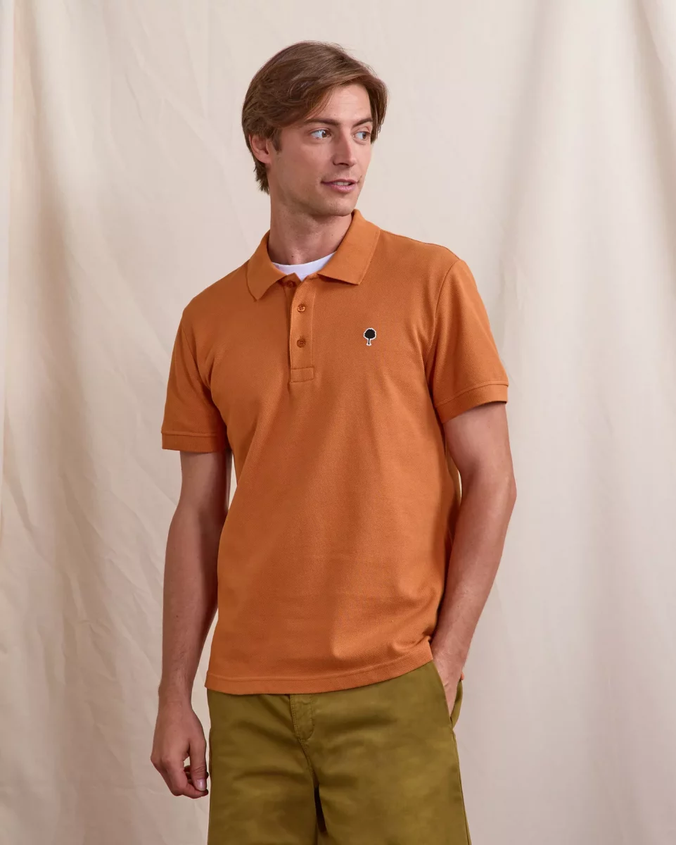 Polo Manches Courtes Pique Uni Orange Moyen – Image 3