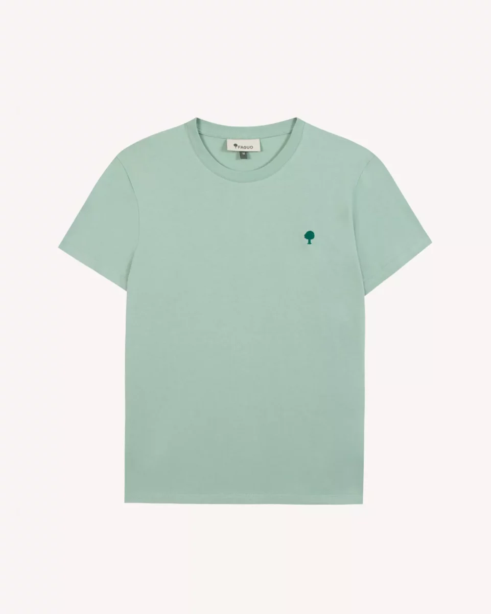 T-shirt Manches Courtes Broderie Arbre Vert Clair