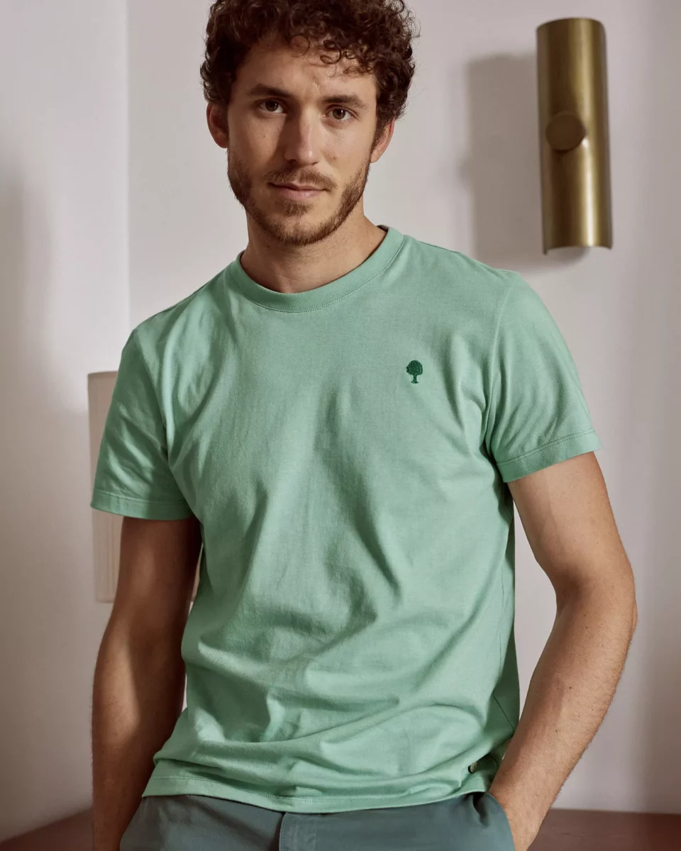 T-shirt Manches Courtes Broderie Arbre Vert Clair – Image 4
