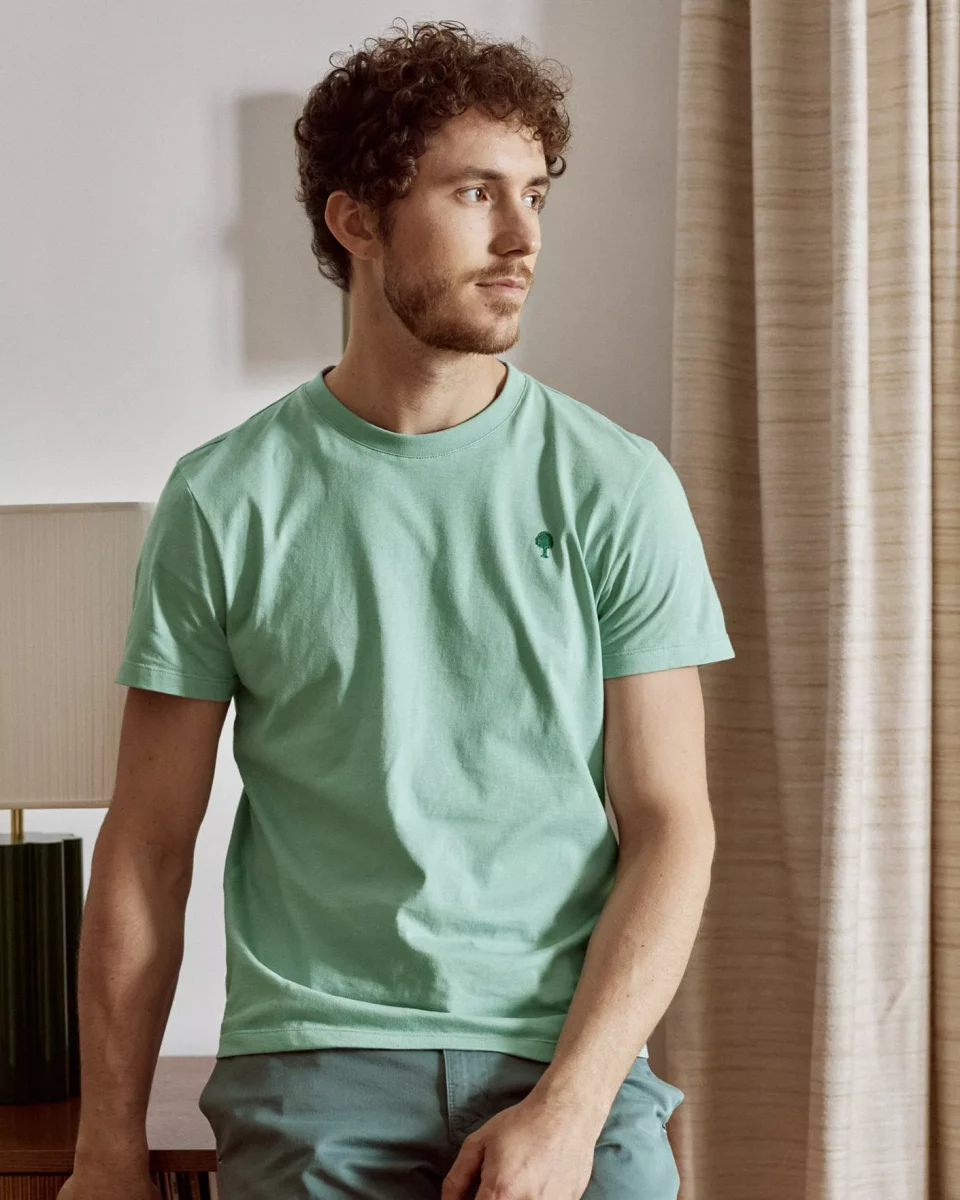 T-shirt Manches Courtes Broderie Arbre Vert Clair – Image 5