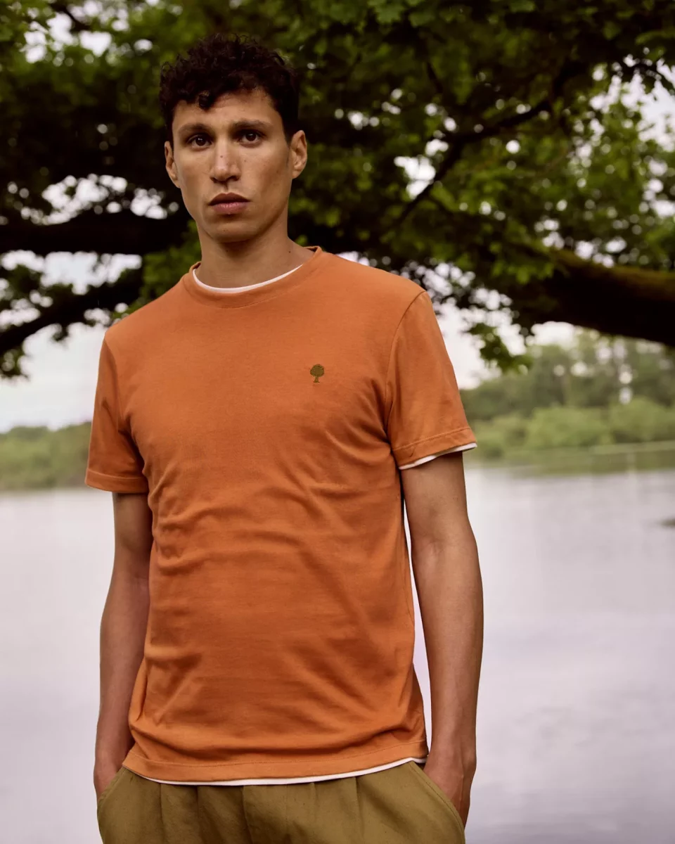 T-shirt Manches Courtes Broderie Arbre Orange Moyen – Image 3
