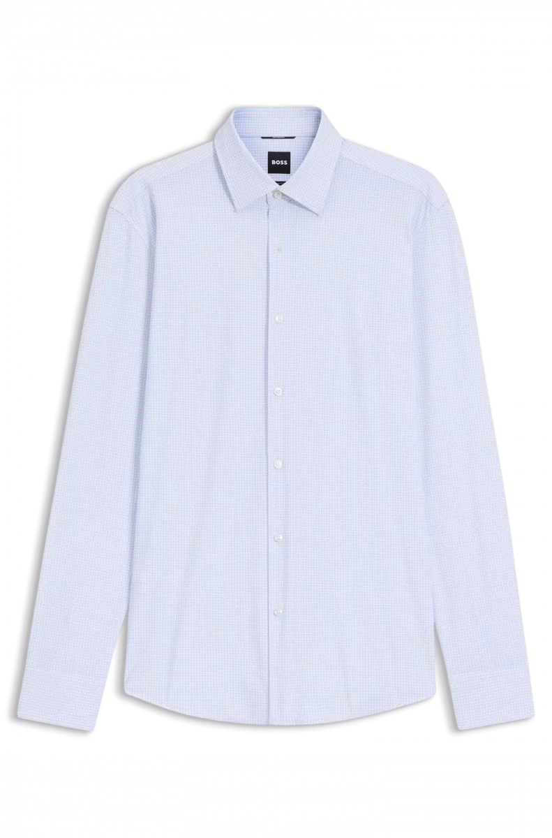 Chemise Manches Longues Ville Performance Imprime Carre Bleu Clair