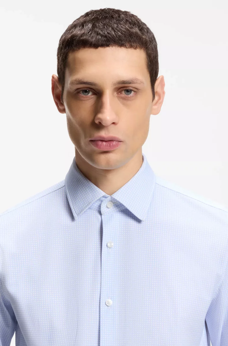 Chemise Manches Longues Ville Performance Imprime Carre Bleu Clair – Image 3
