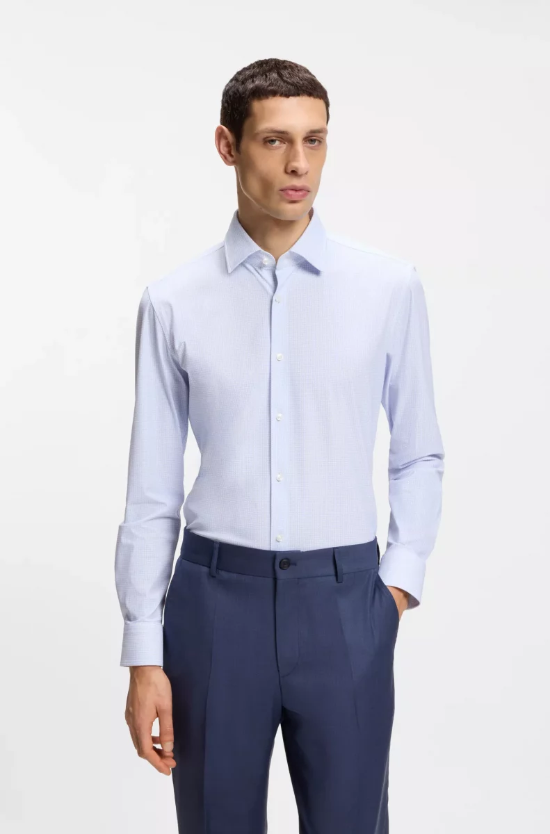 Chemise Manches Longues Ville Performance Imprime Carre Bleu Clair – Image 5