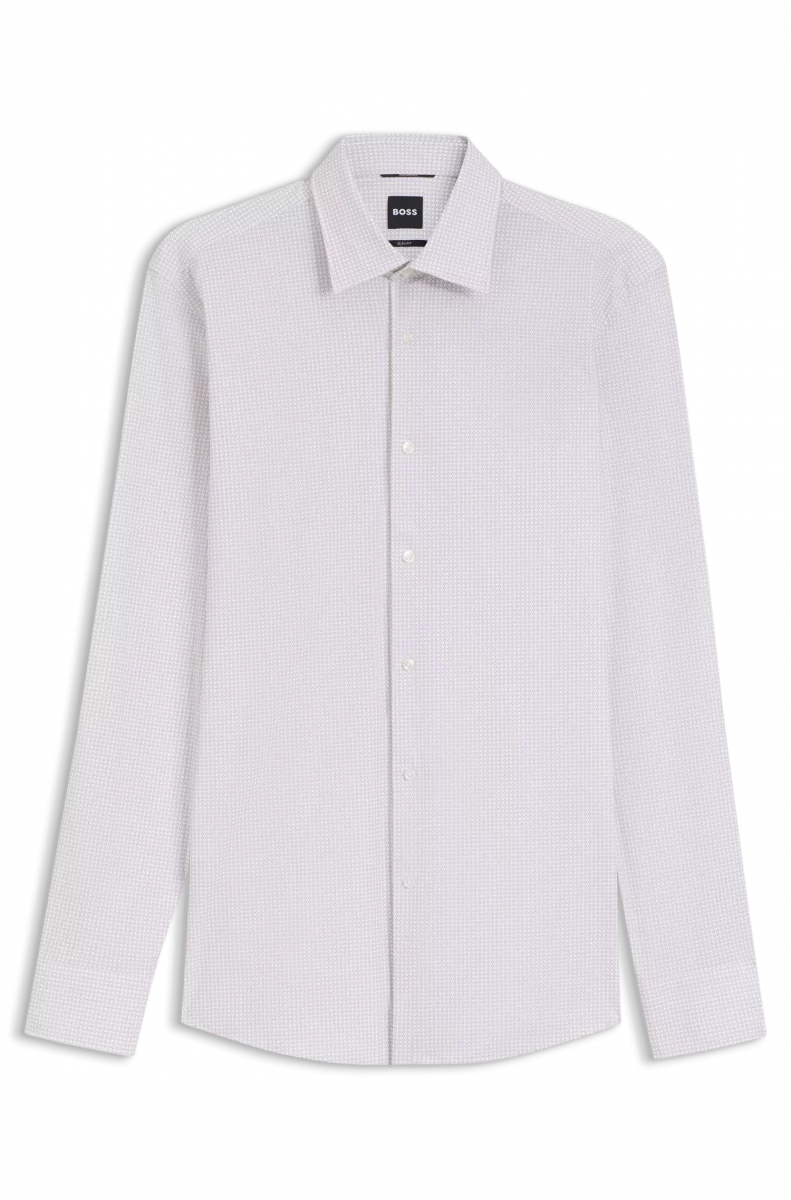 Chemise Manches Longues Ville Performance Imprime Carre Beige Clair