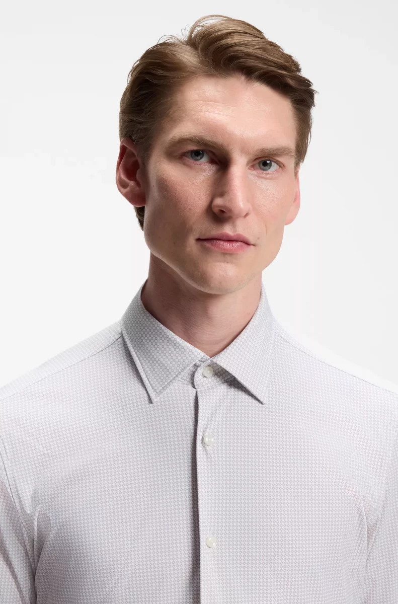 Chemise Manches Longues Ville Performance Imprime Carre Beige Clair – Image 3