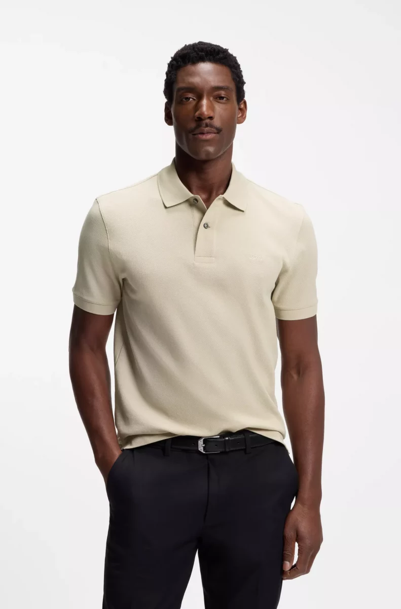 Polo Manches Courtes Pique Uni Beige Clair – Image 4