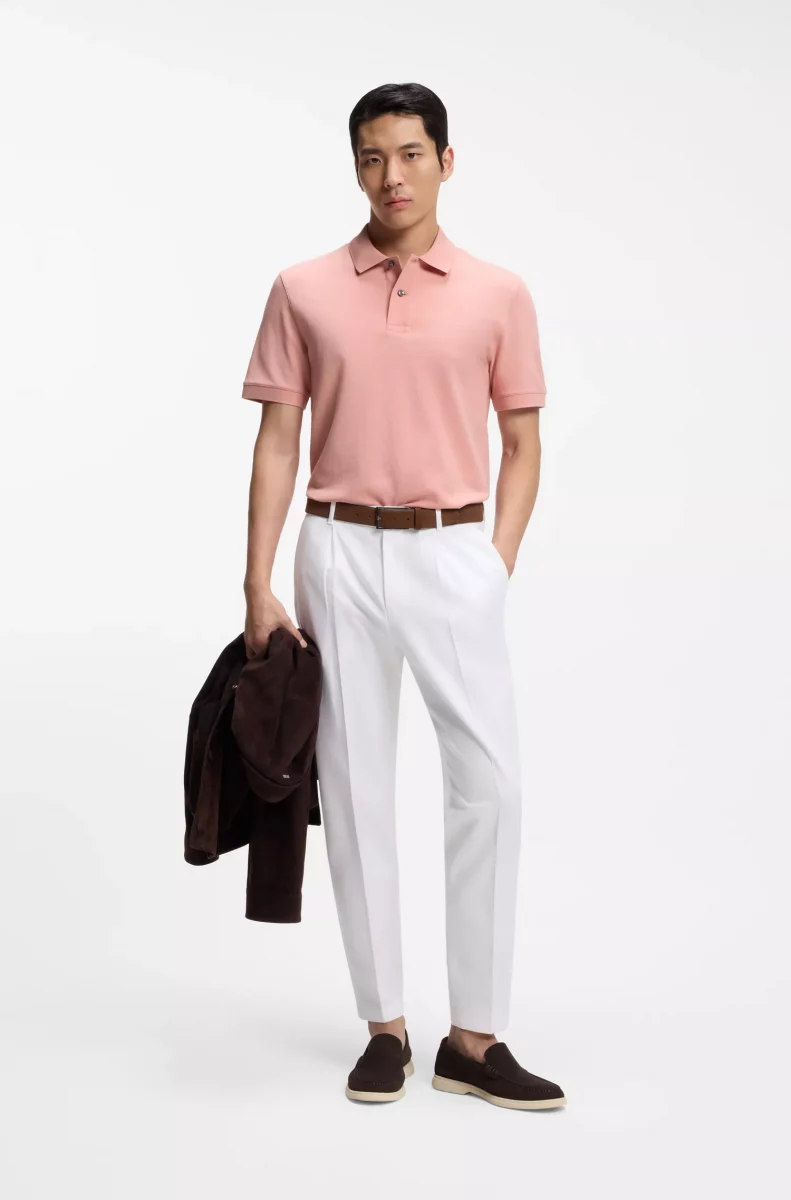 Polo Manches Courtes Pique Uni Rose Moyen – Image 2