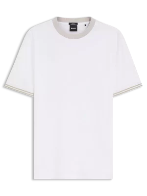 T-shirt Manches Courtes Mercerise Col Contraste Blanc
