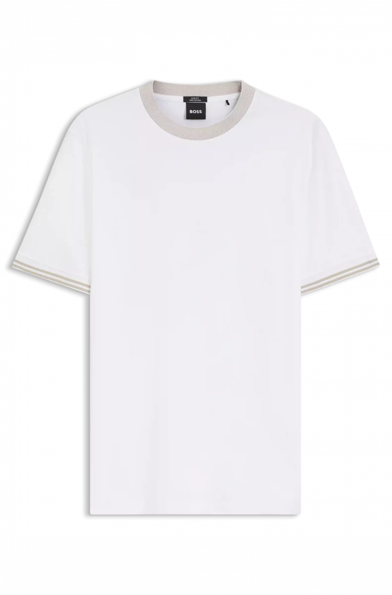 T-shirt Manches Courtes Mercerise Col Contraste Blanc