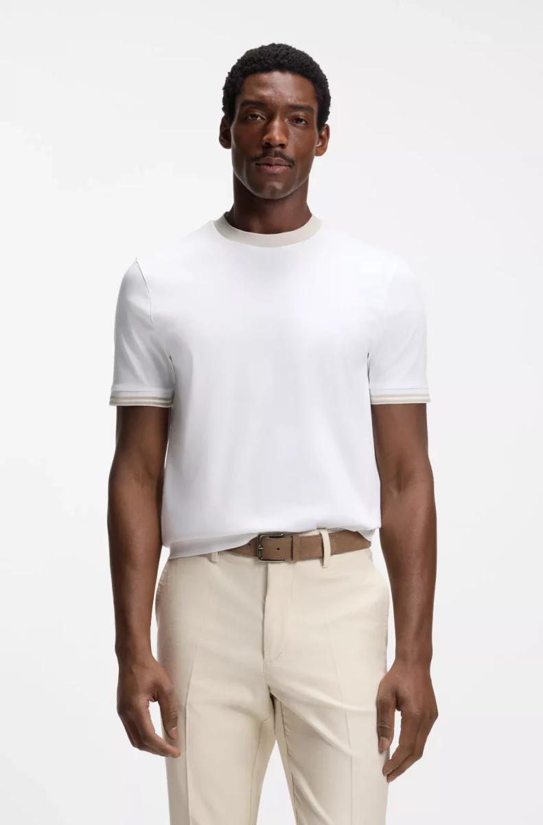 T-shirt Manches Courtes Mercerise Col Contraste Blanc – Image 4