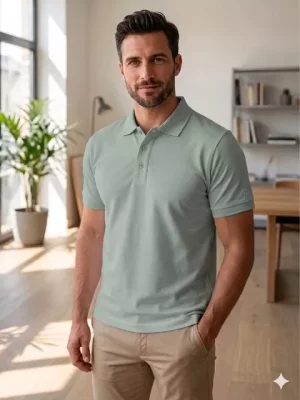 Polo Manches Courtes Pique Stretch Vert Moyen